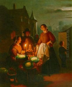 A Vegetable Market By Night by Andreas Franciscus ver Meulen