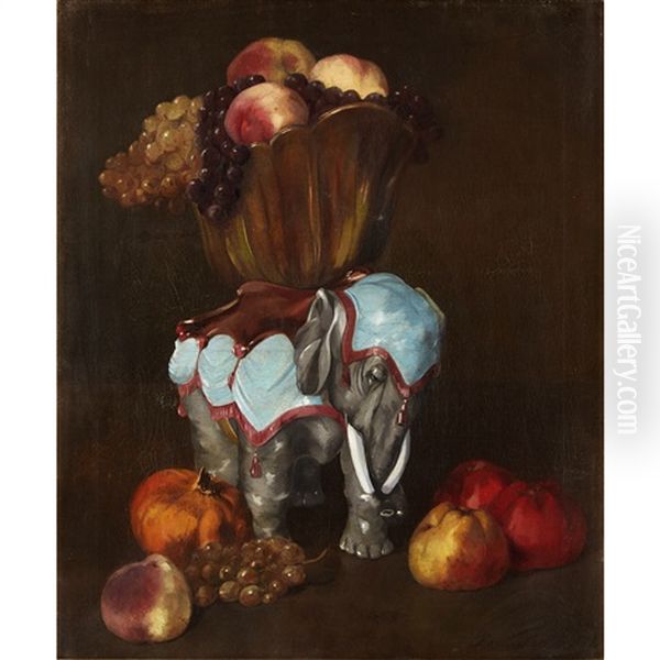 Still Life With Elephant Statuette And Mixed Fruits - view 1