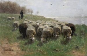 Shepherd With Flock by Francois Pieter ter Meulen