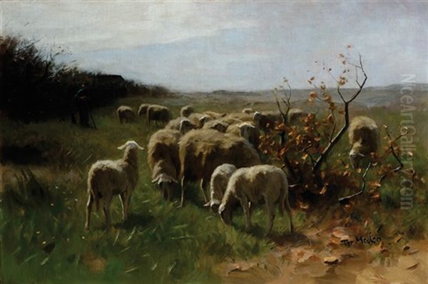 A Shepherd With A Flock Of Sheep by Francois Pieter ter Meulen
