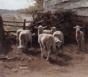 A Flock Of Lambs In Pasture by Francois Pieter ter Meulen