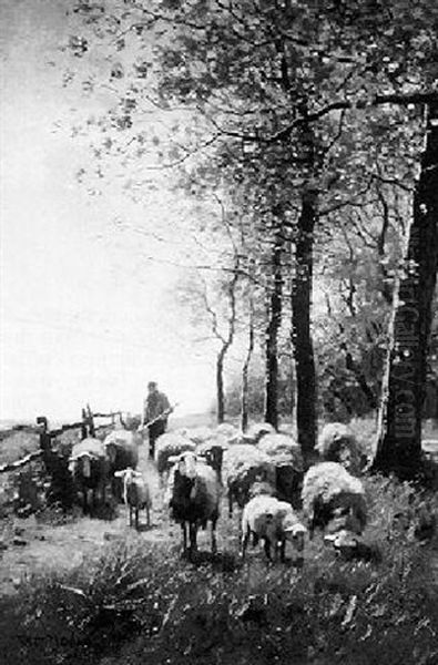 Herder And Sheep At The Edge Of The Woods - view 1