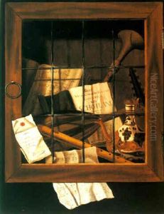 A Trompe L'oeil Of A Vanitas Arranged Behind A Closed Window A Trompe L'oeil Of A Vanitas Arranged Behind A Closed Window