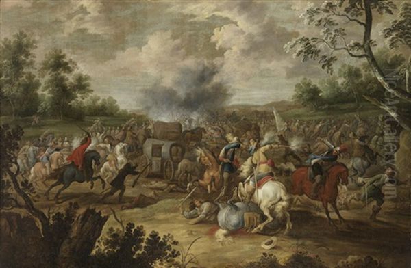 Bandits Attacking A Wagon Convoy - view 1
