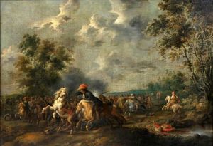 Combat De Cavaliers En Lisiere De Foret by Pieter Meulener