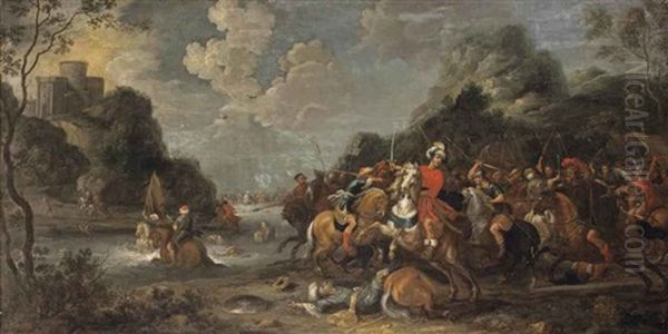 A Cavalry Engagement Between Ottomans And Christians Beneath A Hilltop Fortress - view 1