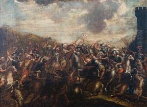 The Fight For The Standard, Turkish And European Armies Outside A Fortified City; Cavalry Skirmish, Ships At Sea In The Distance; Pair)