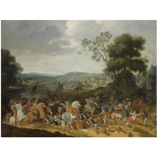 A Cavalry Battle Scene In A Hilly Landscape - view 1