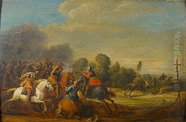 A Battle Scene With Soldiers On Horseback - view 1
