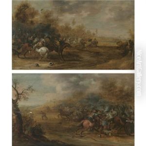 Cavalry Battles (pair) by Pieter Meulener
