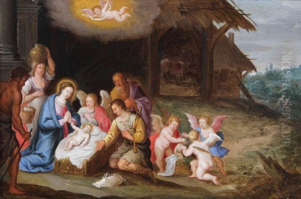 De Aanbidding Der Herders Met Engeltjes En Stalmeid - view 1