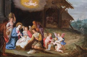 De Aanbidding Der Herders Met Engeltjes En Stalmeid