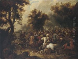 A Cavalry Engagement At The Edge Of A Wood