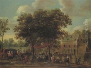 Festgesellschaft Vor Einem Wasserschloss