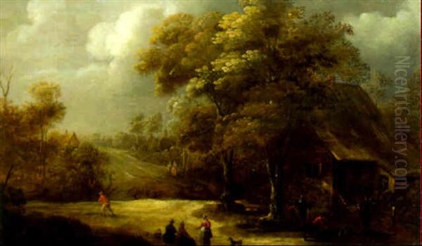 A Landscape With Peasants Playing Skittles Outside An Inn And Women Conversing On A Track - view 1