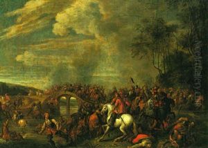 A Cavalry Engagement Beside A River by Pieter Meulener