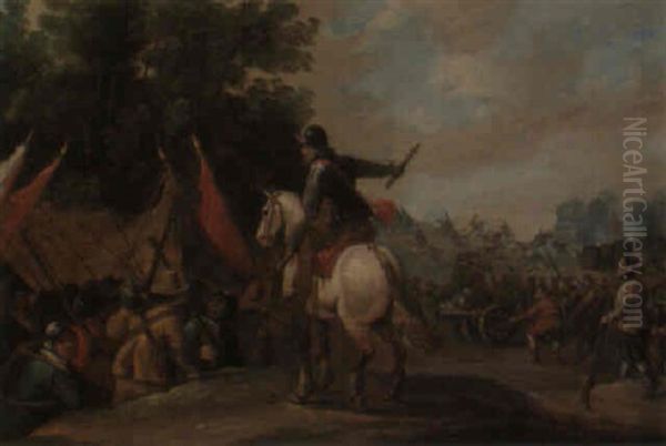 A Battle Scene With A Mounted Officer Directing His Troops Into Battle - view 1