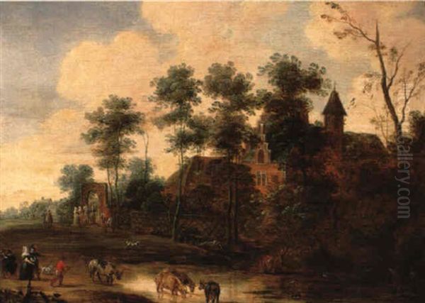 Elegant Company Near Gate Of Country Mansion - view 1