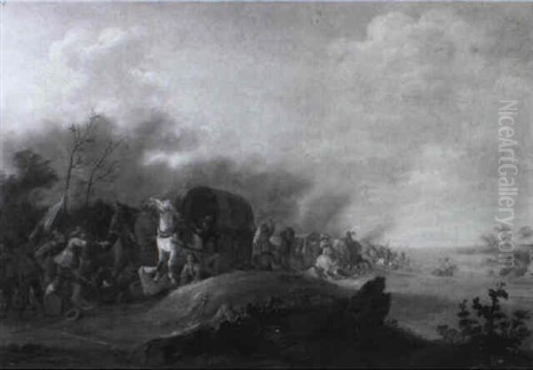 Bandits Attacking A Convoy By A River - view 1