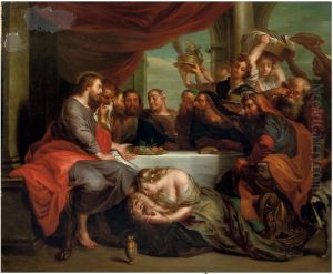 Maria Magdalene Washing The Feet Of Christ by Jacob Andries Beschey