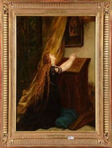 Portrait De La Femme De L'artiste En Costume De Marie Stuart by Constantin Meunier