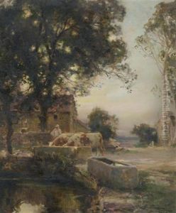 Kuhe Bei Der Tranke by Jules Alexis Meunier