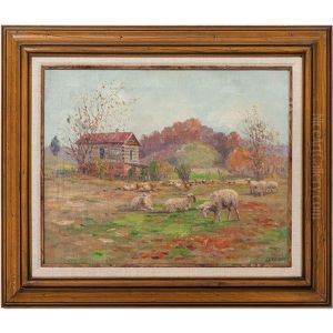 Autumn Farm Scene With Sheep by Charles Alfred Meurer