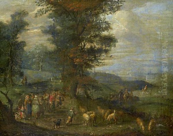Sheep And Peasants In A Landscape - view 1