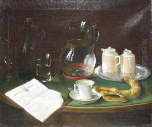 Still Life With Newspaper, Coffee And Pastries by Charles Alfred Meurer