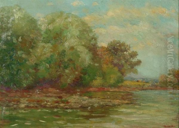 Fall Landscape With Trees And Water - view 1