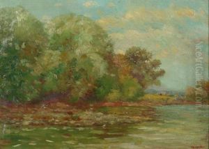 Fall Landscape With Trees And Water by Charles Alfred Meurer