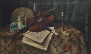 Still Life With Violin, Flute And Banjo by Charles Alfred Meurer