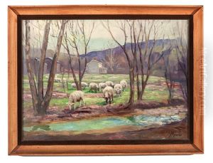 Pastoral Landscape With Sheep by Charles Alfred Meurer