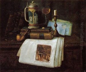 Still Life With Tankard, Newspaper, Books And Pipe by Charles Alfred Meurer