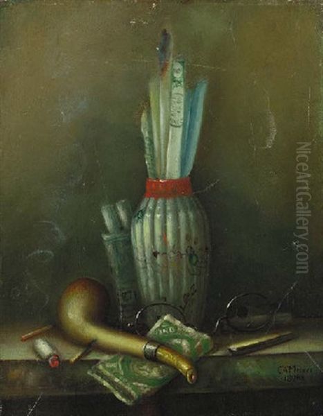 Still Life Of A Pipe, Spectacles, Pack Of Cigarettes, Matches, Dollar Bill, And Knife - view 1