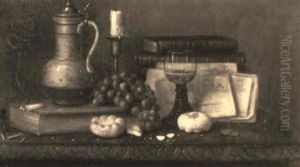 Still Life With Books, A Candle, Letters, A Wine Glass And A Cigarette
