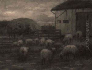 Farmyard With Sheep by Charles Alfred Meurer