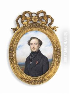 A Gentleman, In Black Double-breasted Coat, Patterned Waistcoat And Black Silk Cravat, Wearing The Royal French Order Of The Legion Of Honour; Landscape Background