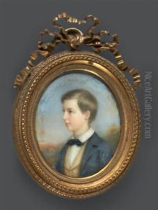 Portrait D'un Jeune Garcon Blond, En Veste Bleue Et Gilet Jaune Sur Fond De Paysage