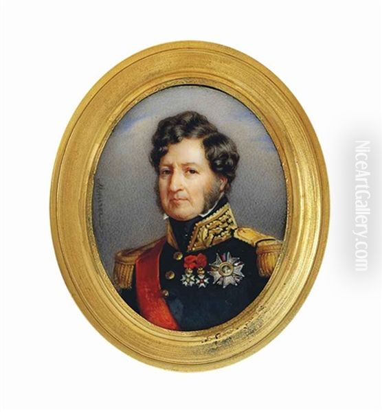 Louis Philippe I (1773-1850), King Of The French, In Black Coat With Gold Embroidered Oak Leaf Collar And Gold Epaulettes, Wearing The Red Moire Sash - view 1