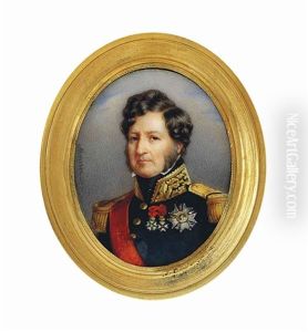 Louis Philippe I (1773-1850), King Of The French, In Black Coat With Gold Embroidered Oak Leaf Collar And Gold Epaulettes, Wearing The Red Moire Sash