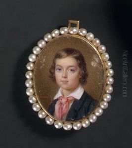 Portrait D'un Jeune Garcon En Veste Bleue Et Foulard Rose