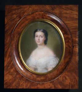 Portrait De Jeune Femme En Robe De Dentelle Largement Decolletee Et Coiffee D'un Chignon Vers La Gauche
