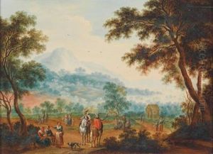 Weite Hugellandschaft Mitreitern Und Landvolk by Karel Beschey