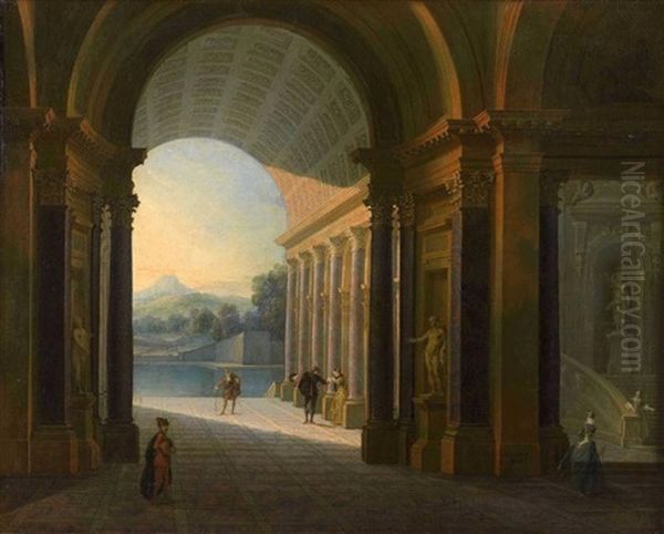 Elegantes Et Courtisans Dans Un Palais Architecture - view 1