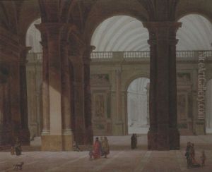 An Architectural Capriccio Of A Cathedral by Philippe Meusnier
