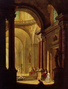 Elegant Figures In The Interior Of A Palace by Philippe Meusnier