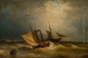 A Paddle Packet And A Hoy Off Amsterdam by Hermann Mevius