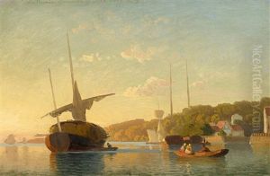 Abendstimmung In Einem Nordischen Hafen by Hermann Mevius