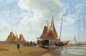 Segelschiffe Am Strand by Hermann Mevius